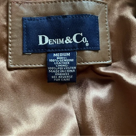 Denim&Co Genuine Leather Blazer Jacket - Medium, Caramel - Picture 8 of 8